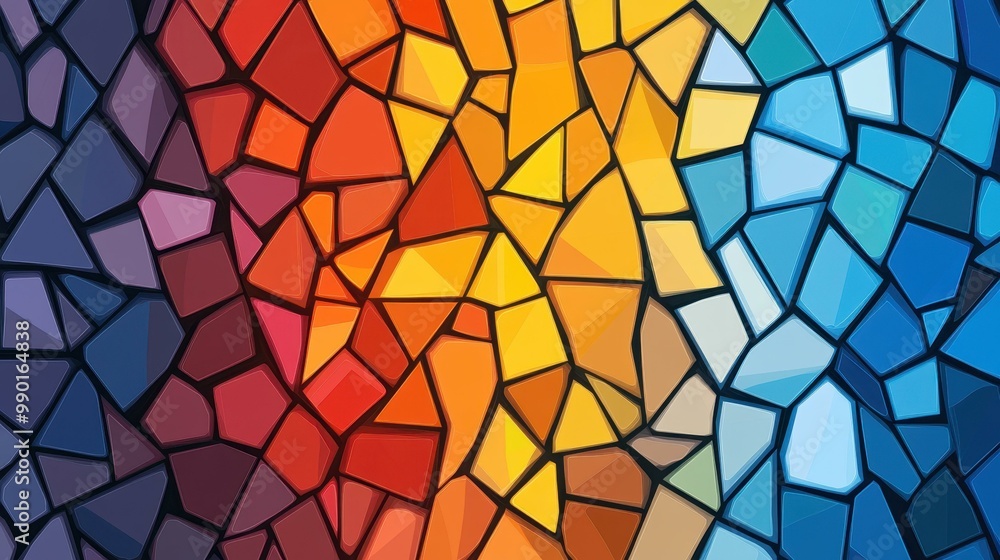 Poster vibrant flat design with dynamic textures forms a colorful mosaic, ideal for creative and artistic e