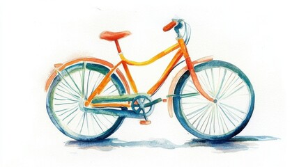 Fototapeta premium A vibrant watercolor painting of an orange bicycle resting against a light background