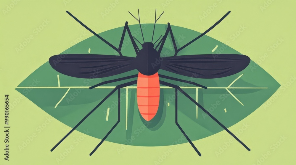 Poster A stunning modern art piece depicting a detailed mosquito on a vibrant green leaf, highlighting natures beauty.