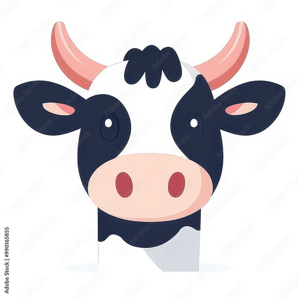 Poster A delightful cartoon cow face illustration showcases a whimsical farm vibe against a crisp white backdrop.