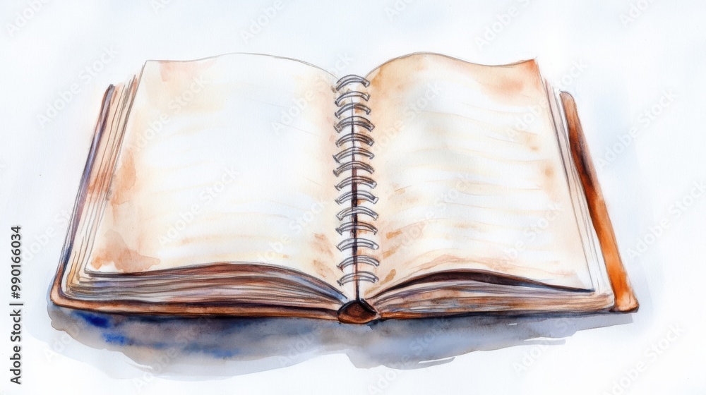 Fototapete open empty notebook resting on a clean surface with a soft pastel background in natural light