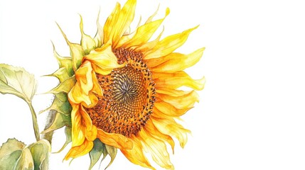 Vibrant sunflower in full bloom showcasing intricate details and rich colors against a white background during sunny daylight