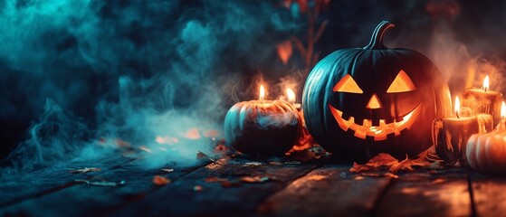 halloween pumpkin lantern background with copy space