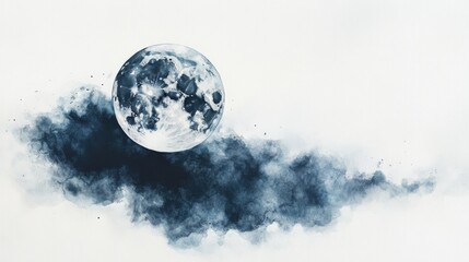 Fototapeta premium A serene night sky with a full moon illuminated by soft clouds in shades of blue and gray, creating a calming atmosphere