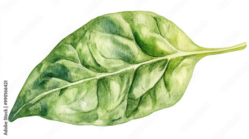 Aufkleber fresh green basil leaf resting on a white background highlighting its rich colors and intricate text
