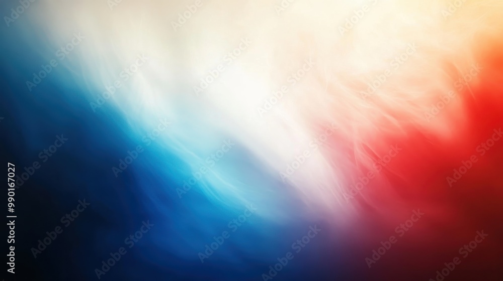 Poster abstract wave of blue, white, and red colors blending together to create a dynamic visual display sh