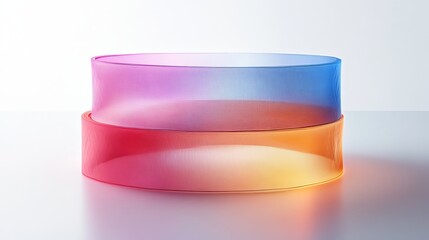 Fototapeta premium A bandage split into three layers, each layer glowing in holographic shades, floating above a white background, digital art, medical technology
