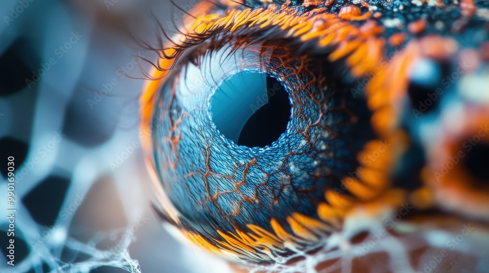 Poster Close-up view of a vibrant amphibian eye highlighting intricate patterns and textures in nature