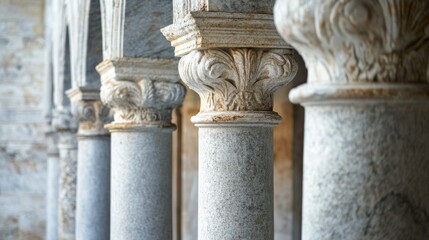 Elegant marble columns with intricate designs in an ancient architectural setting during daylight