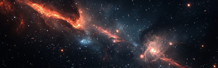 Fototapeta premium Vibrant cosmic nebula illuminated by distant stars in a deep space vista captured from a high-powered telescope