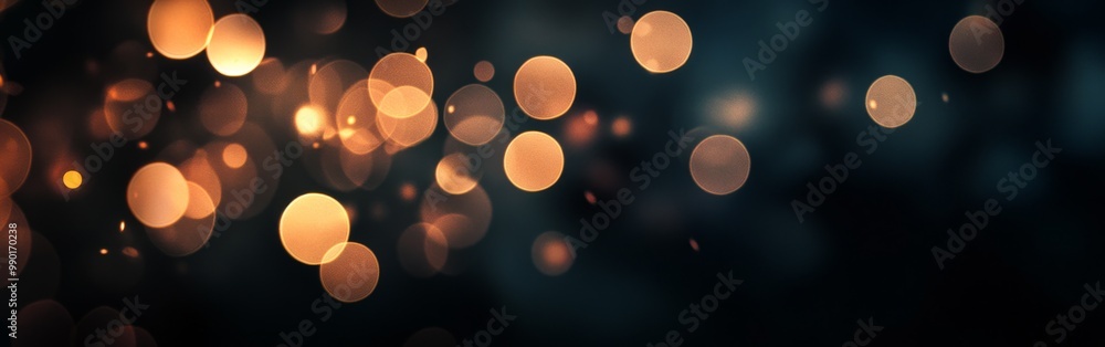 Fototapete Soft golden bokeh lights creating an enchanting atmosphere in a darkened setting during a festive evening celebration