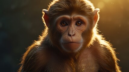 Obraz premium A Curious Gaze: A Monkey in the Golden Light