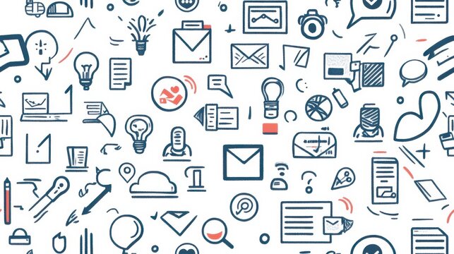 A colorful illustration of various digital communication icons representing modern technology and information sharing methods