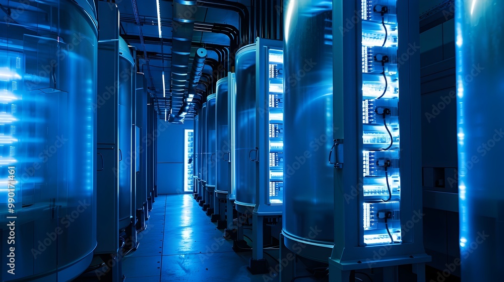 Poster advanced data center with compact dna based storage units showcasing future of information storage