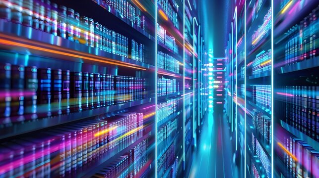 A Holographic DNA Encoded Digital Library with Glowing Shelves of Futuristic Media Collections