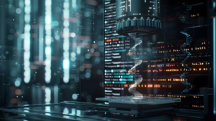 DNA Sequencing Machine Extracting Encoded Genetic Data in Futuristic Digital Visualization