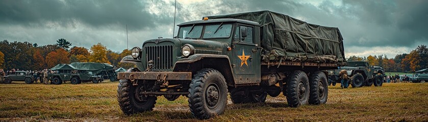 Obraz premium Vintage Military Truck in Rustic Landscape