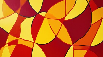 Bright abstract artwork featuring overlapping yellow and red shapes creating a vibrant composition in a modern art style