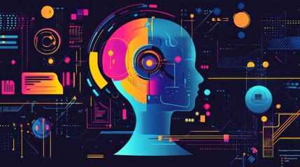 Futuristic human head with circuit patterns on a dark background highlights advancements in AI technology