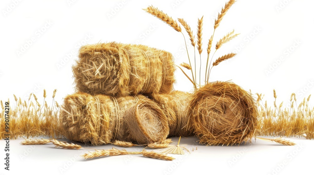Poster a bunch of hay is piled up on a white background