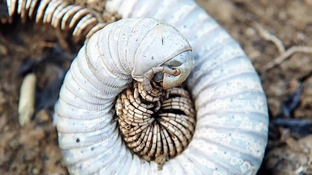 Dead millipedes turn white on plantation soil.