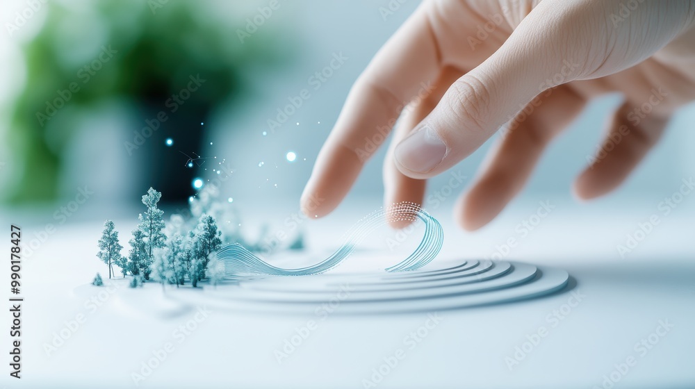 Poster a close up of a hand adjusting a curved line in a 3d modeling software, showcasing the creation of a