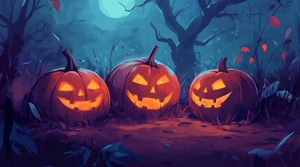 Naklejka premium Spooky Halloween Illustration with pumpkins