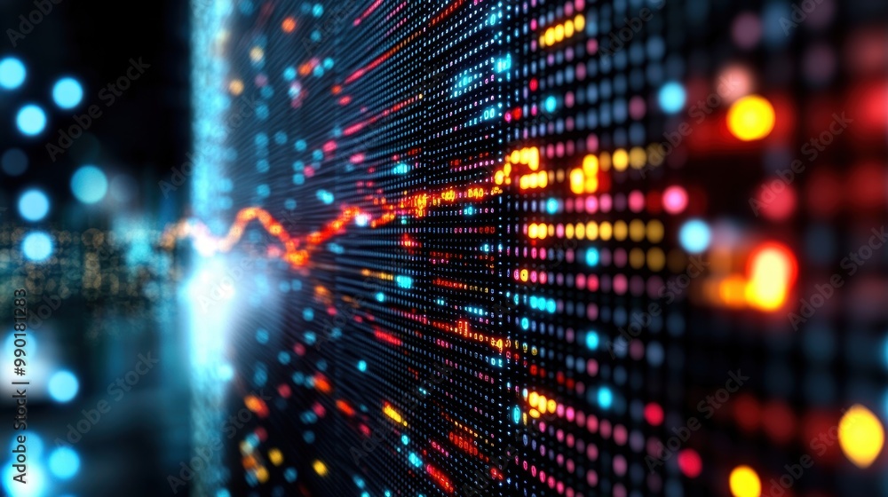 Poster a stock market board with a dynamic curve representing price fluctuations, showcasing the complex in