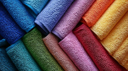 A Colorful Arrangement of Rolled Terrycloth Towels