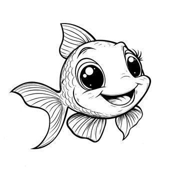 recommend clip art: Vector cartoon cute gold fish line art coloring book for kids