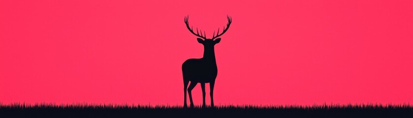 Fototapeta premium Silhouette of a deer against a vibrant pink sunset background.