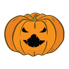 Vector icon for an angry Jack-O'-Lantern with a fierce expression. Hand-drawn orange pumpkin, showcasing a scary, sharp-toothed face perfect for spooky themes.