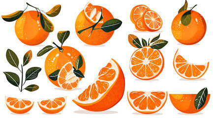 set of orange fruit on white