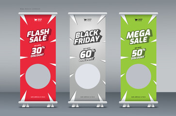 Product sale discount roll up banner bundle, Black Friday multipurpose sale promotion roll up banner, pull up banner, or x banner print template