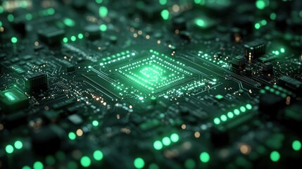 Obraz premium Circuit Board with Glowing Green Lights