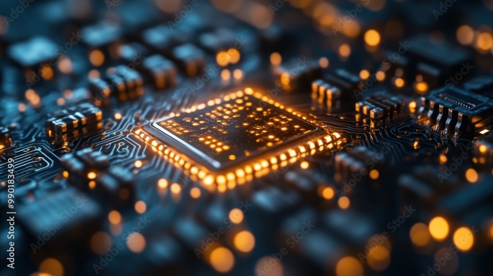 Poster close-up of a microchip on a circuit board
