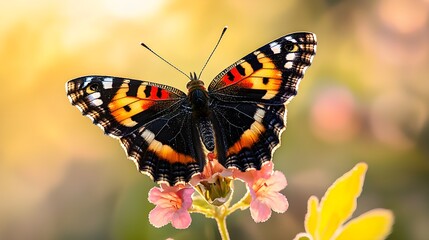 Obraz premium Eine fotorealistische Makroaufnahme eines Roten Admiral Schmetterlings (Vanessa Atalanta)