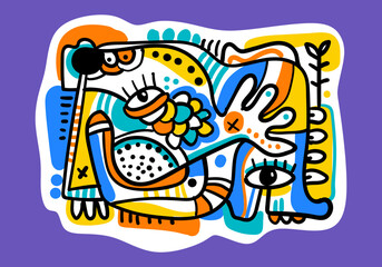 traditional illustration. contemporary, tribal, decoerative cubism abstract. for a symbol of identity