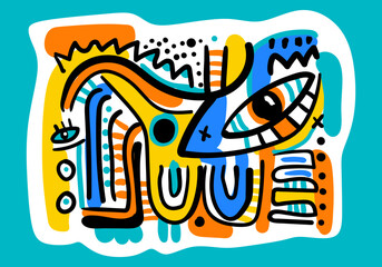 abstract big-eyed face portrait, oil painting, colorful background, cubism art style, vector illustration.