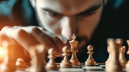 A chess player carefully considering their next move, using strategic reasoning and logical thinking.