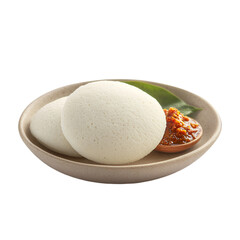 Idly south Indian main breakfast item isolated on white and transparent background. PNG cutout.