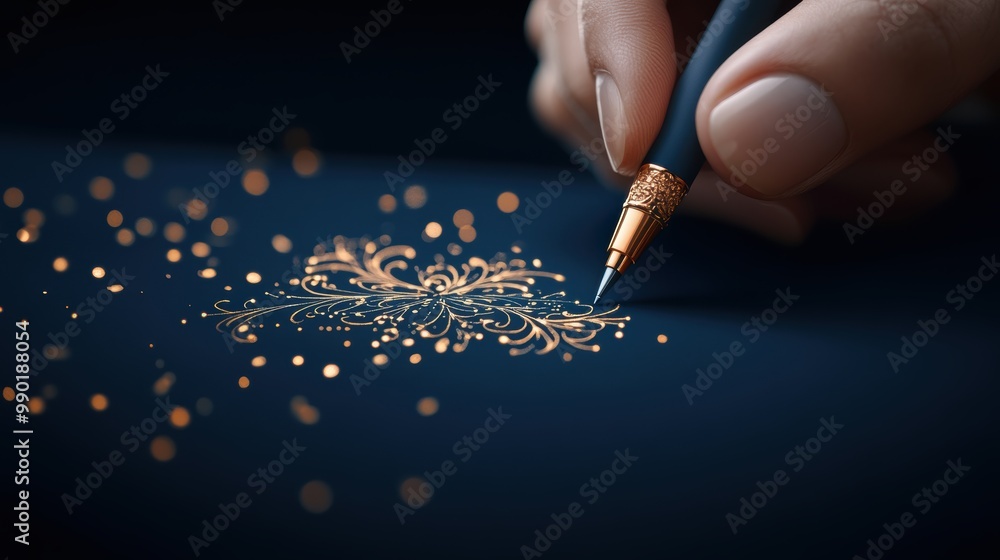 Poster a close up shot of a hand using a tablet to draw a digital design, highlighting the intricate detail