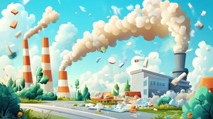 Industrial Pollution with Smoke and Waste in Environment