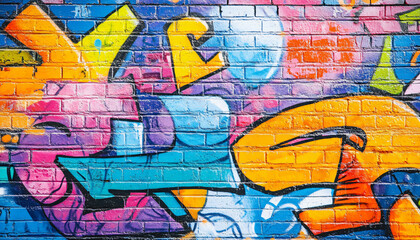 Fototapeta premium A graffiti-covered urban wall, showcasing vibrant colors, bold lines, and an edgy, artistic vibe