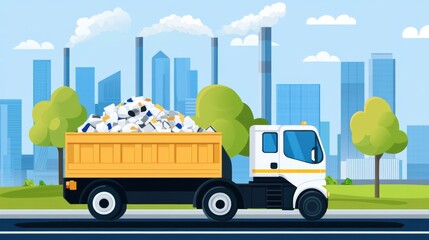 Naklejka premium Modern Garbage Truck in Urban Environment