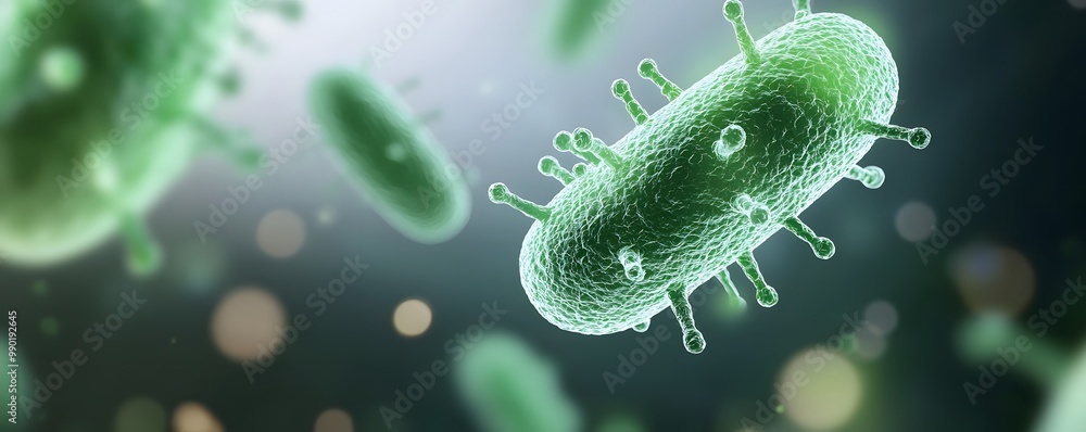 Poster vibrant 3d render of bacteria with dynamic movement - magnified view of smooth cell membrane in a mi