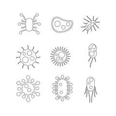 Bacteria doodle line symbol sign icon collection. outline style. isolated illustration