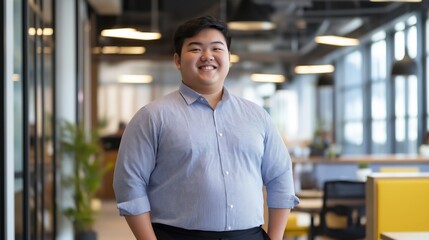 Obraz premium Young Chinese Professional in Modern Office Setting Ideal for Business, Corporate, and Workforce Diversity Themes