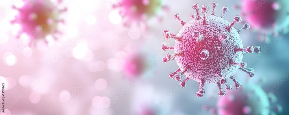 Poster vibrant spherical bacteria with glowing aura - surreal 3d render of smooth-surfaced microorganisms s