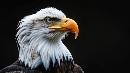 Obraz premium Close-up Portrait of a Bald Eagle with Sharp Gaze and Yellow Beak